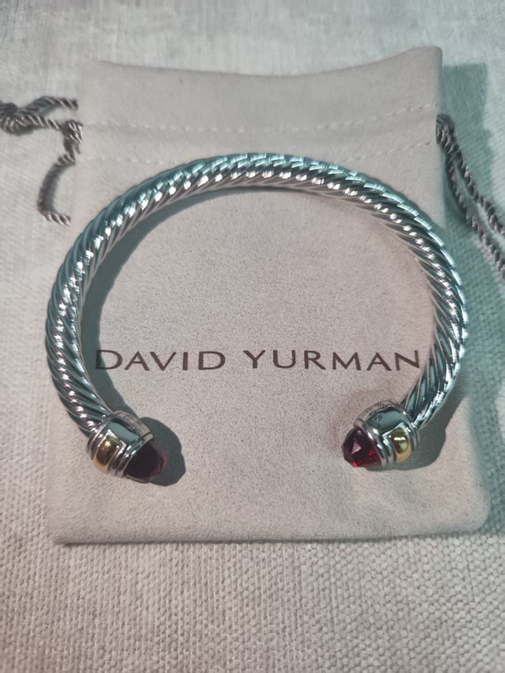 ✨David Yurman Two Tone Rhodolite Garnet Cable Cuff Bracelet
